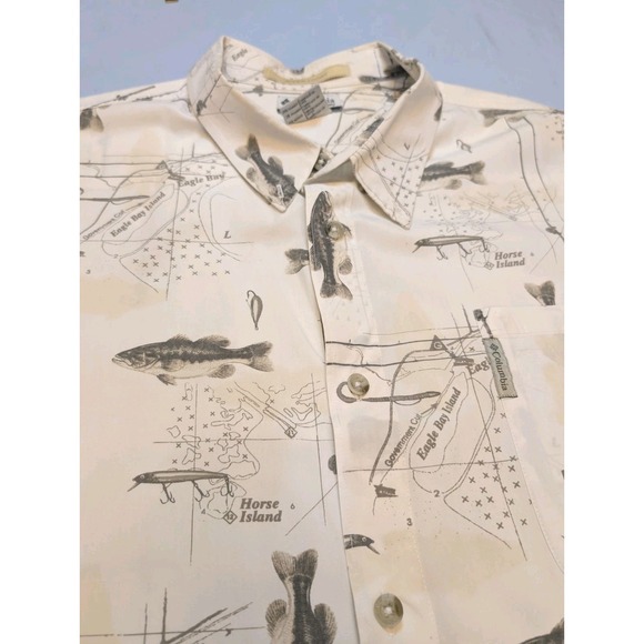 Columbia Men's XXL Fishing Shirt Trout Bass Button-Up, Short Sleeve,‎ Cotton - Picture 5 of 7